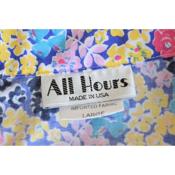 Vintage 80s Poly/Cotton Blue Floral Print Blouse |‎ size Large - Picture 7 of 10